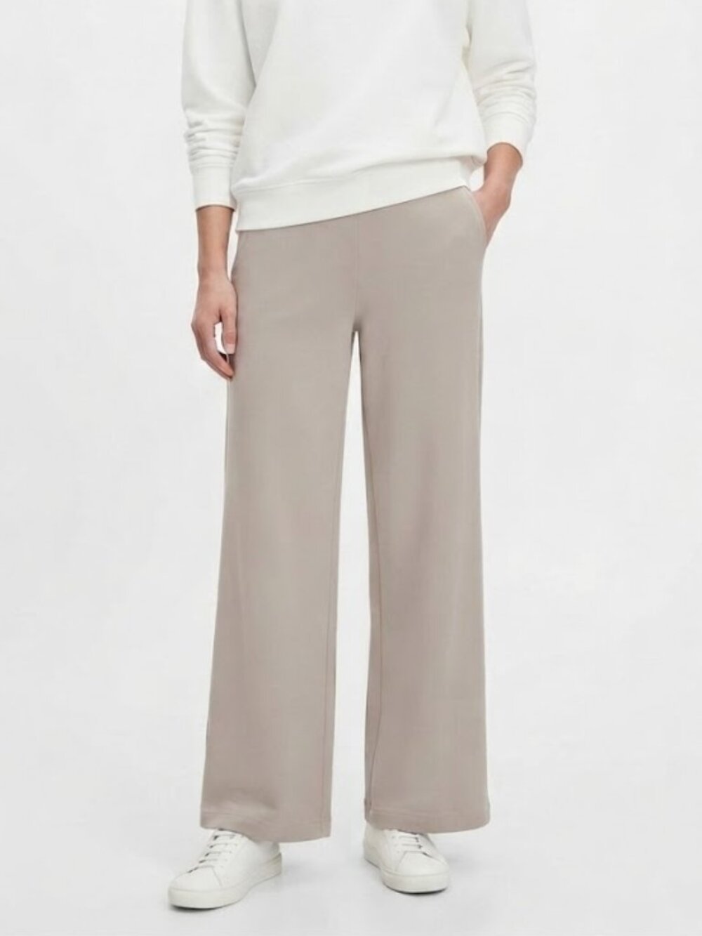 Athleta High Rise Wide Leg Pull On Pants Cream Size L